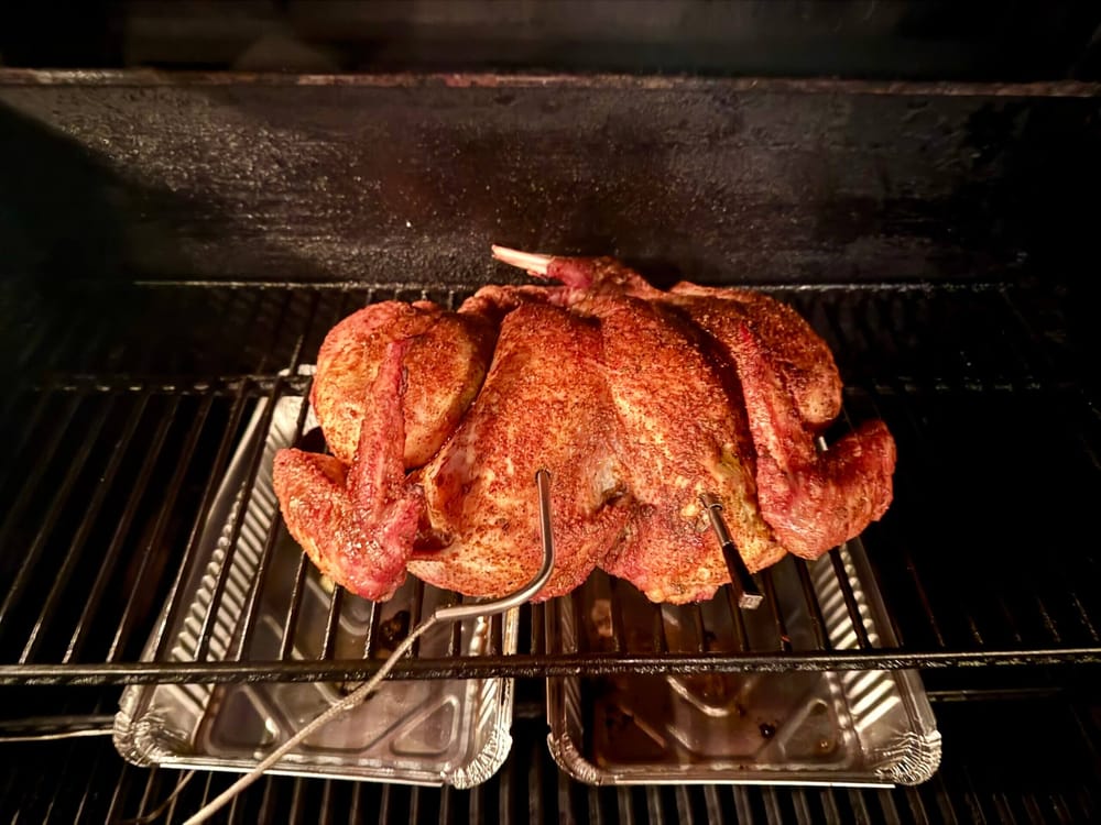 Spatchcocked Turkey cooking